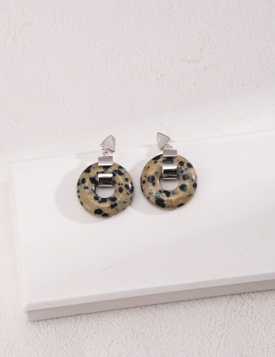 Pure Silver Dalmatian Stone Earrings