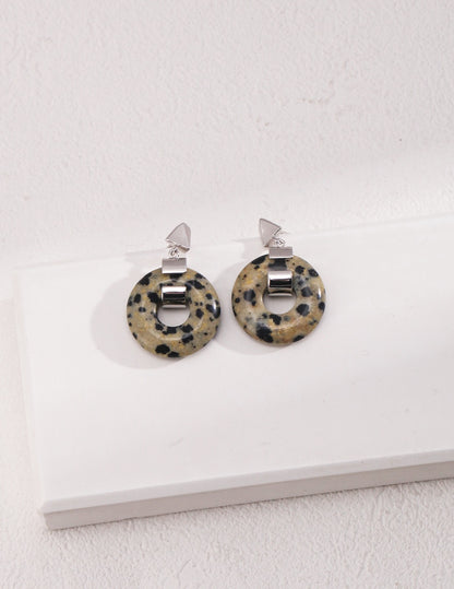 Pure Silver Dalmatian Stone Earrings