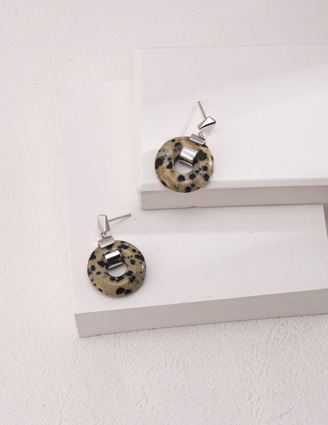 Pure Silver Dalmatian Stone Earrings