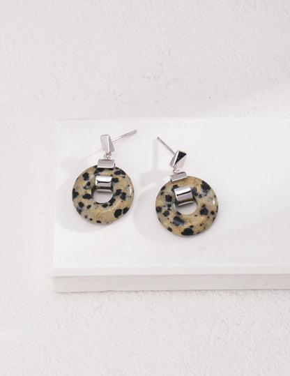 Pure Silver Dalmatian Stone Earrings