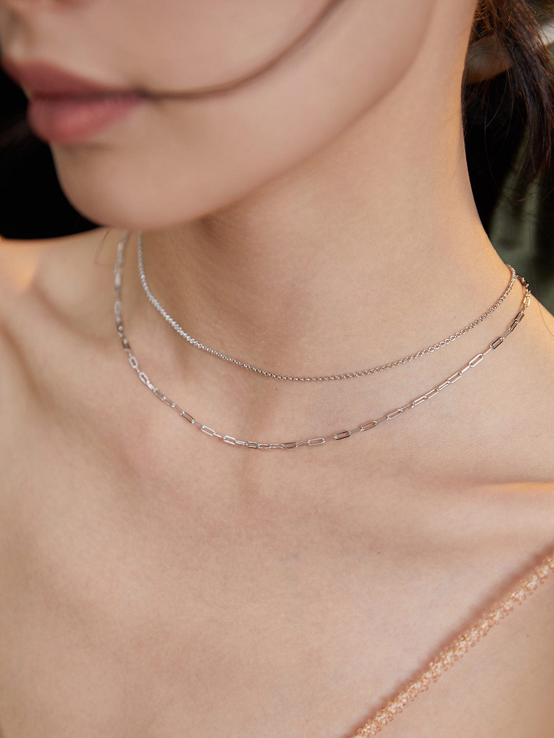 Double-layer Silver Necklace Asymmetrical