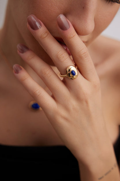 Sterling Silver Blue Chalcedony / Black Agate Ring