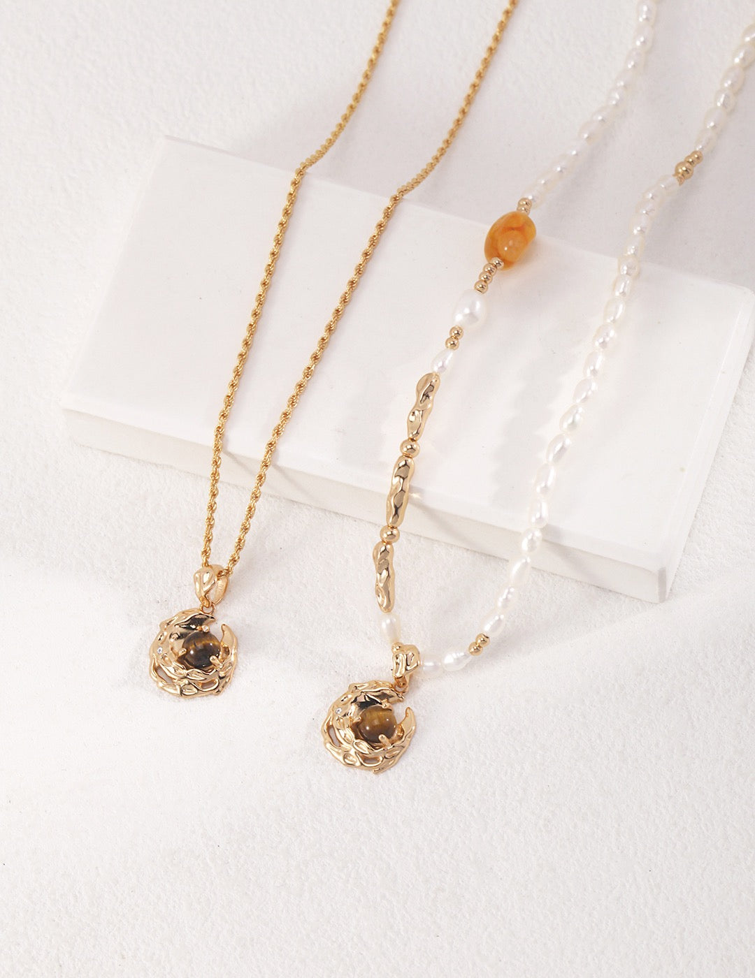 Natural Pearl/Tiger Eye Stone Necklace