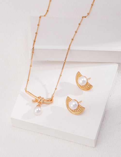 18K Gold Plated 925 Silver Natural Pearl Knot Necklace