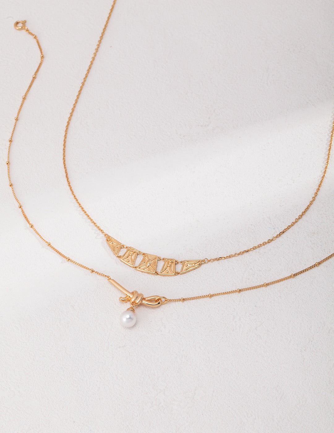 18K Gold Plated 925 Silver Natural Pearl Knot Necklace