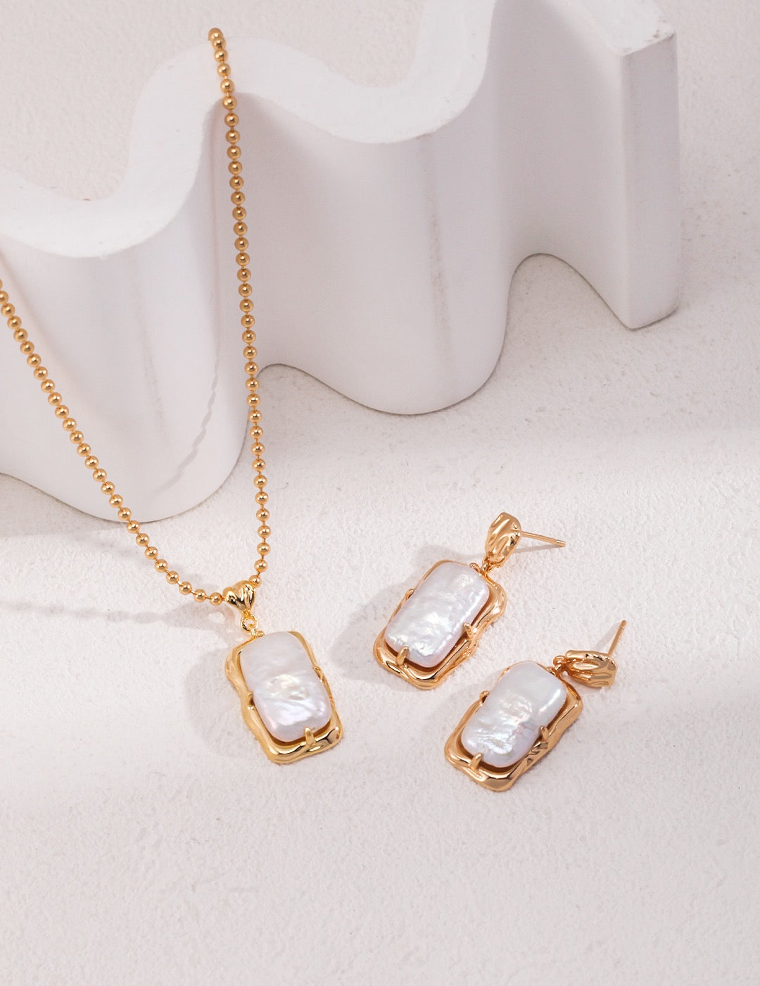 Square shaped Natural Pearl Earrings | Pearl Necklace