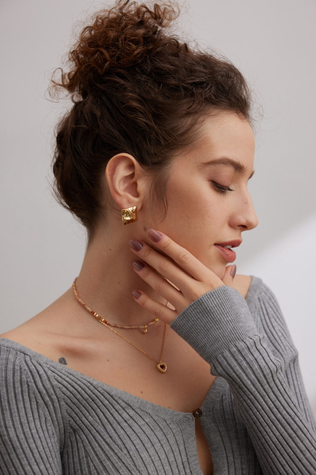 18K Gold Plated 925 Silver Irregular Square Stud Earrings