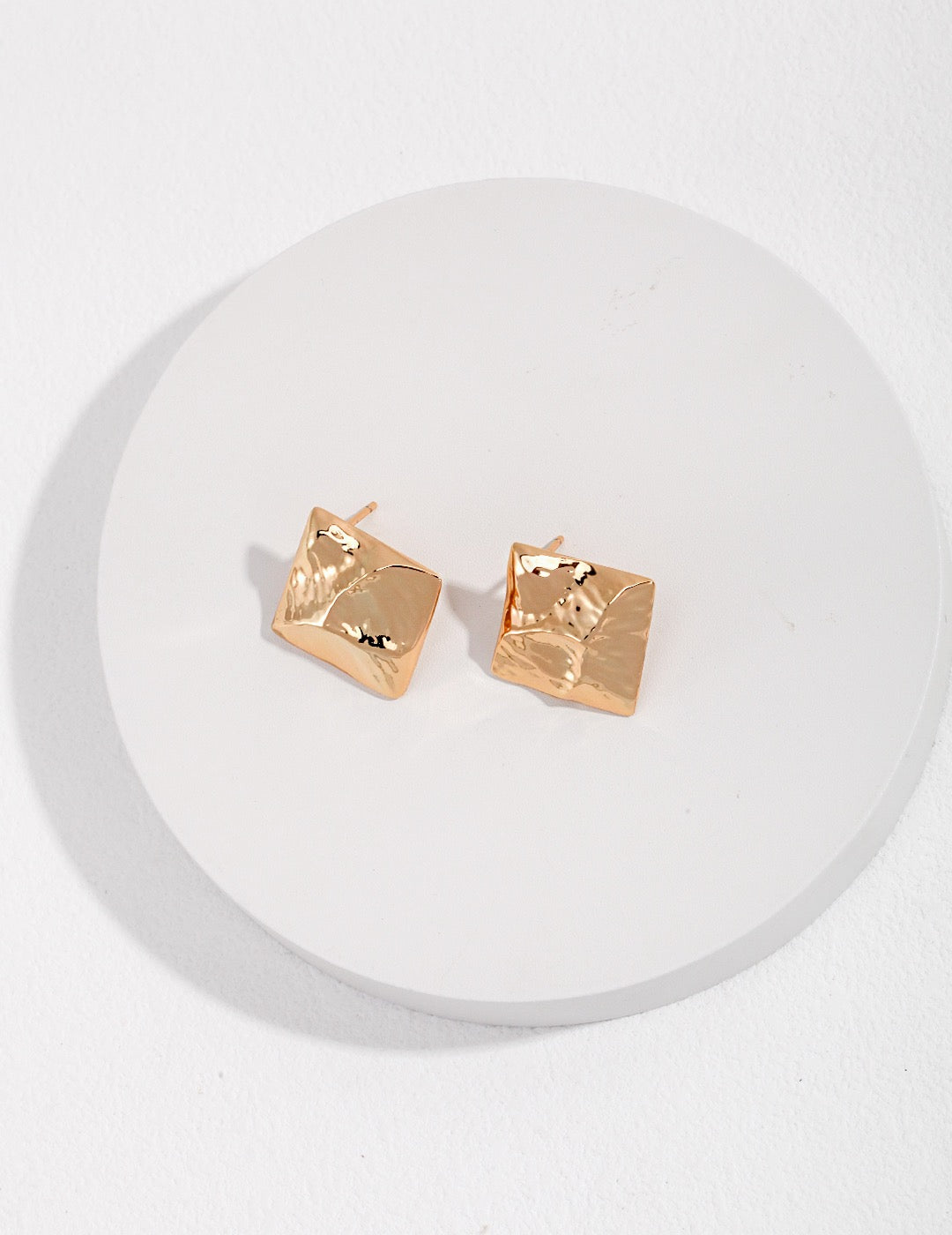 18K Gold Plated 925 Silver Irregular Square Stud Earrings