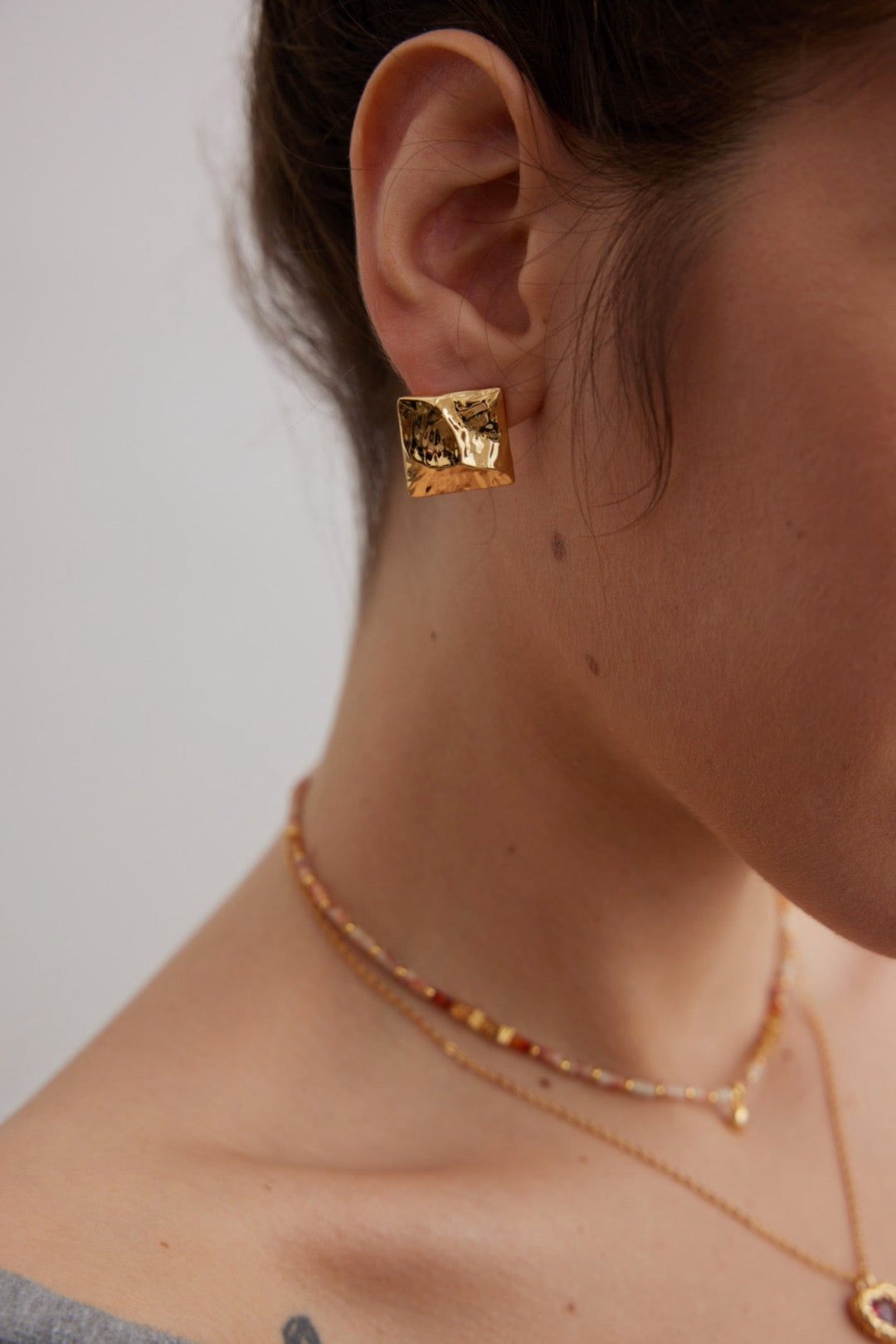 18K Gold Plated 925 Silver Irregular Square Stud Earrings