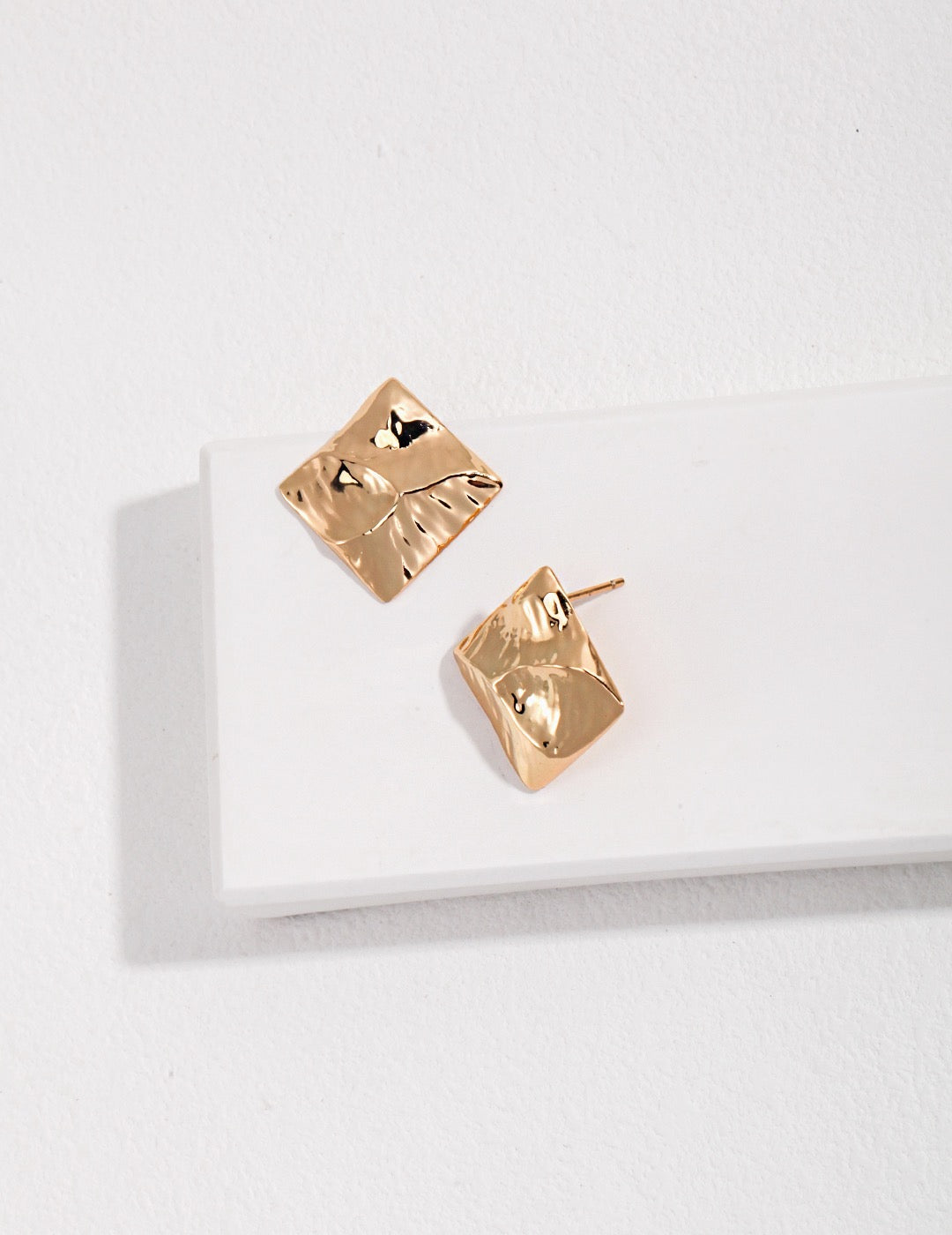 18K Gold Plated 925 Silver Irregular Square Stud Earrings