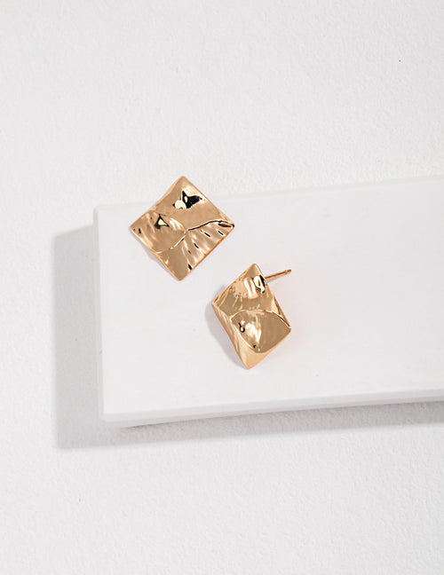 18K Gold Plated 925 Silver Irregular Square Stud Earrings