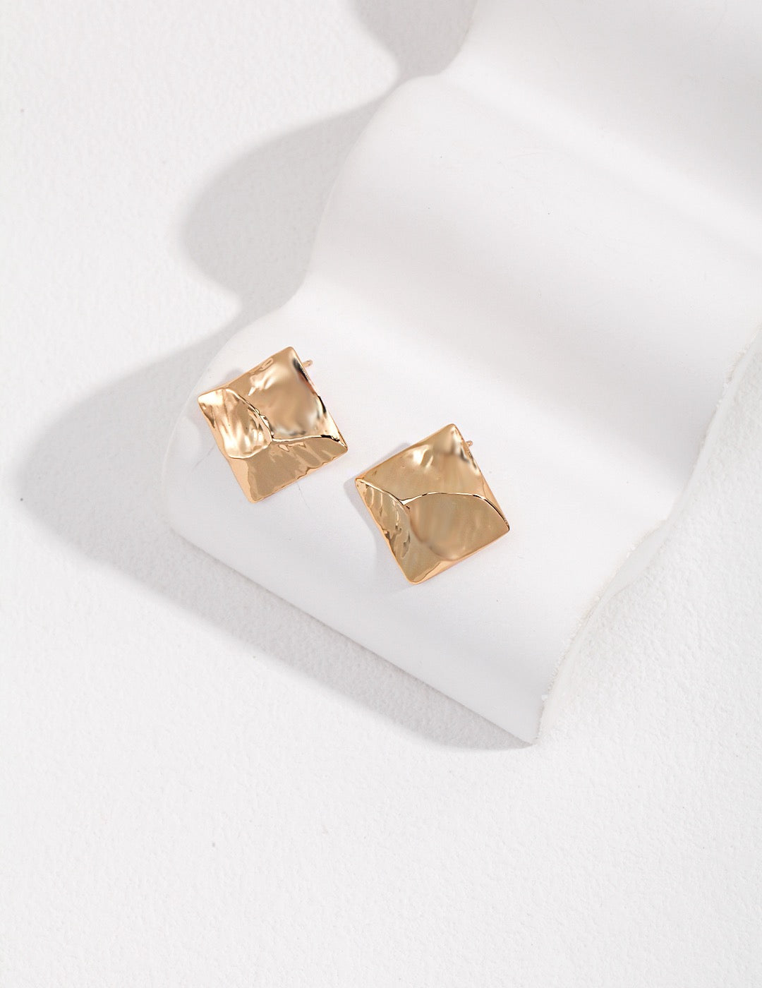 18K Gold Plated 925 Silver Irregular Square Stud Earrings