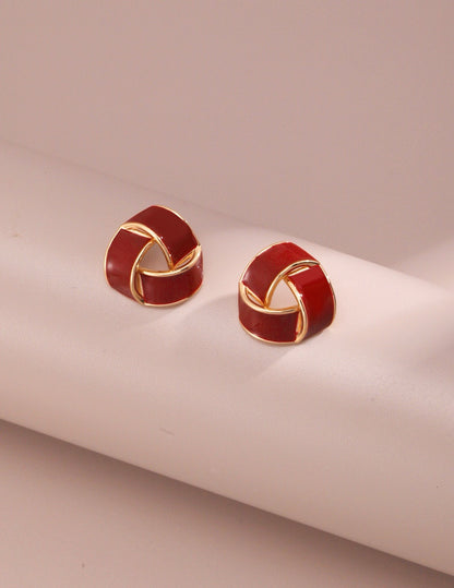 Triangular Red Drip Glaze Earring