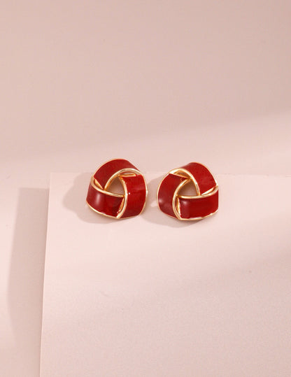 Triangular Red Drip Glaze Earring