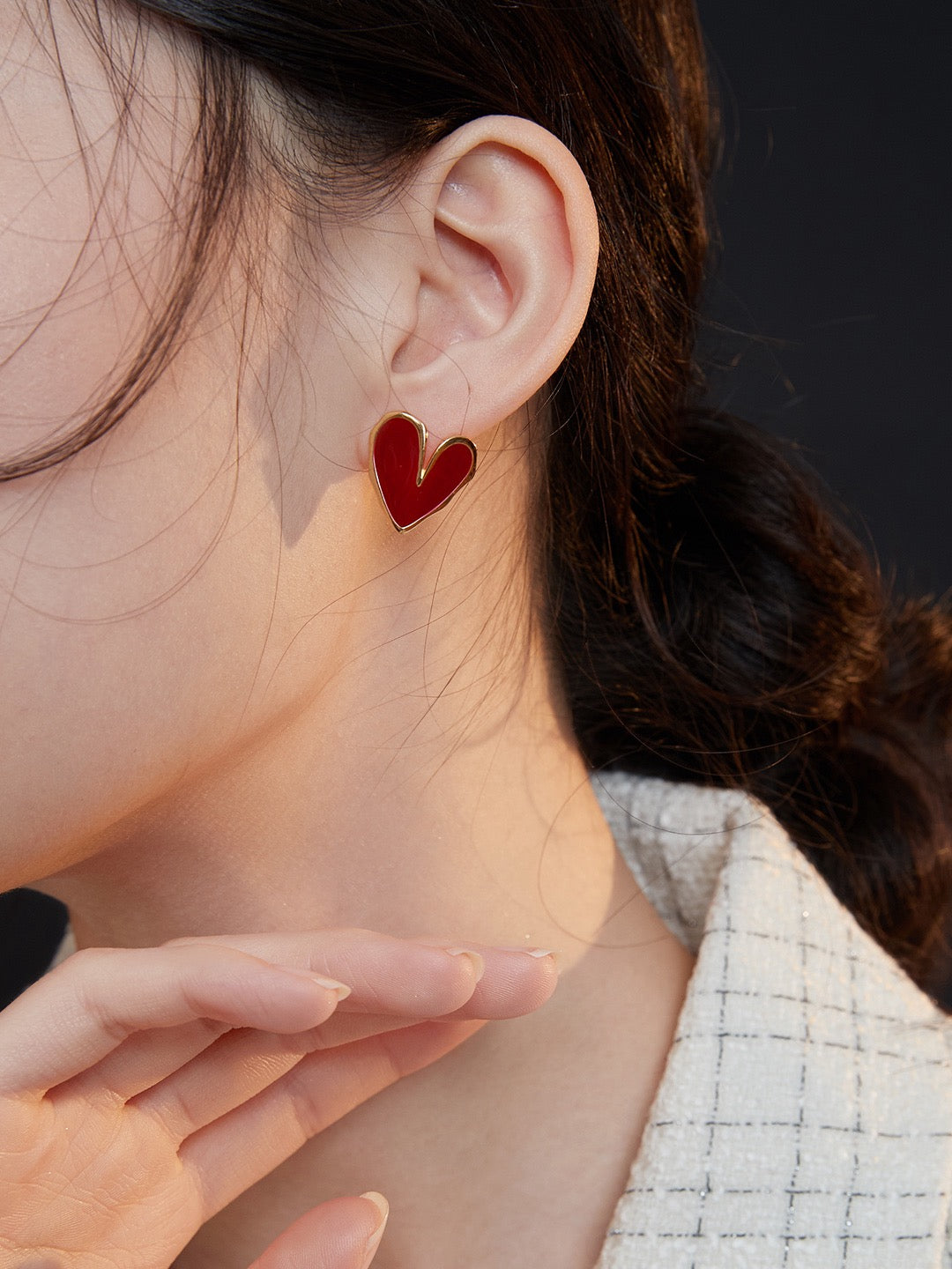 Red Drip Glaze Heart Earrings