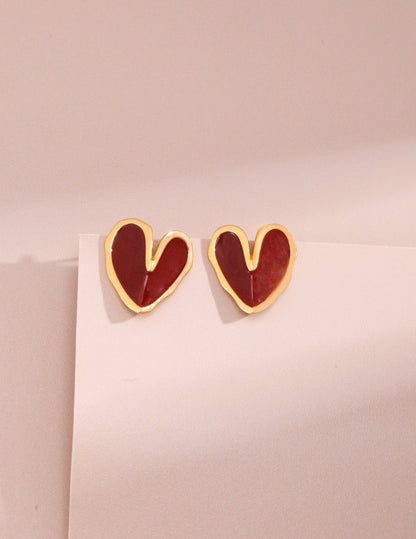 Red Drip Glaze Heart Earrings