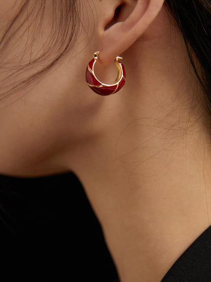 Red Drip Glaze circular Earring