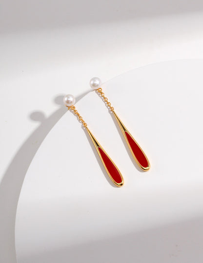 Red Drip Glaze Teardrop Earring