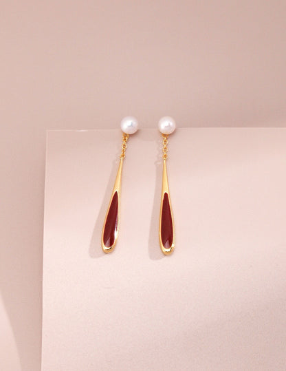 Red Drip Glaze Teardrop Earring