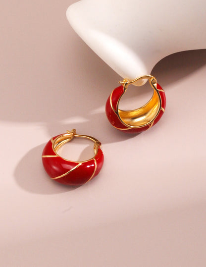 Red Drip Glaze circular Earring