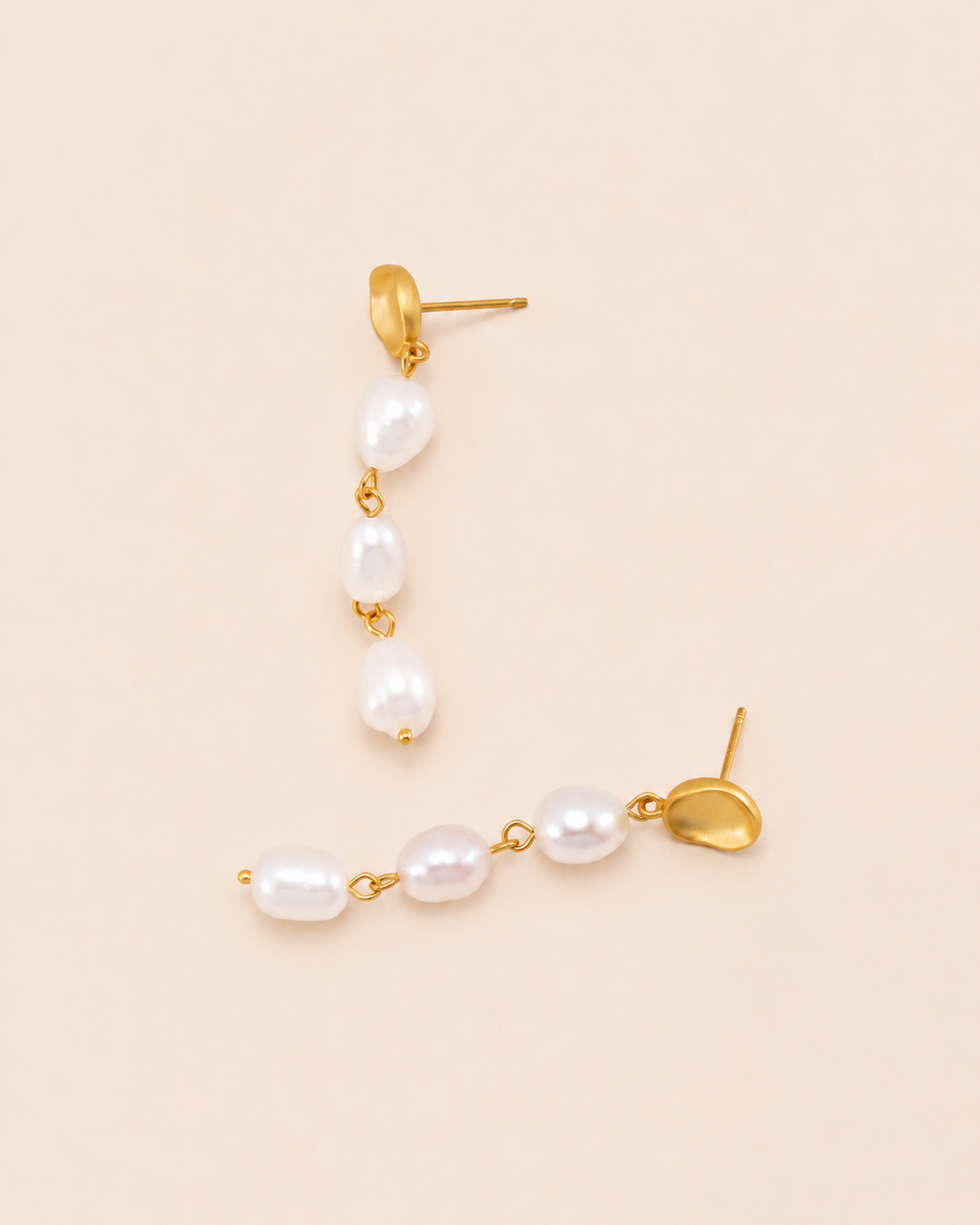 Aurelia Triple Freshwater Pearl Drop Earrings in Gold by Kisslotti