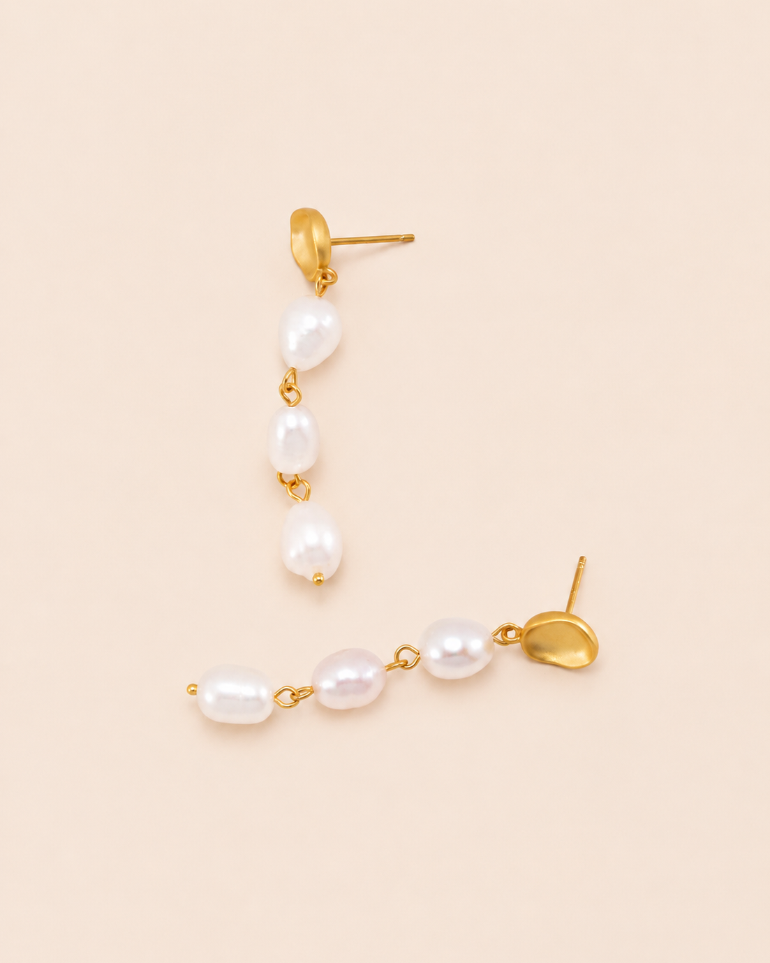 Aurelia Triple Freshwater Pearl Drop Earrings in Gold by Kisslotti