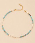 Natural pearl and Shoushan stone beaded necklace with gold accents
