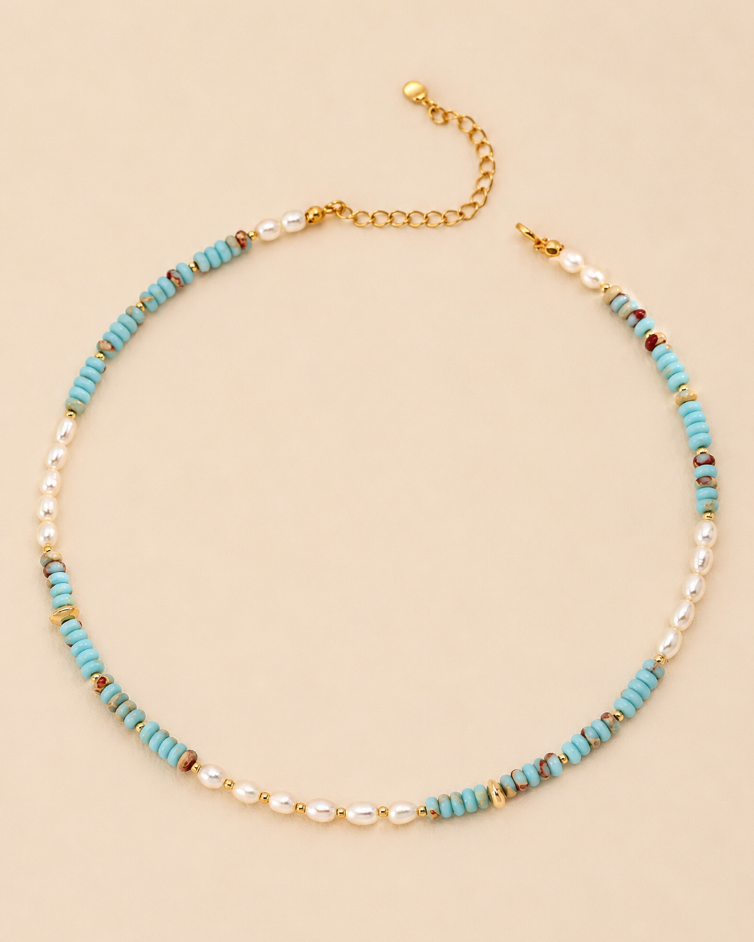 Natural pearl and Shoushan stone beaded necklace with gold accents