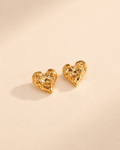 Melted Heart stud earrings in thick 18K gold plating, crafted from S925 sterling silver with an organic sculptural heart design.