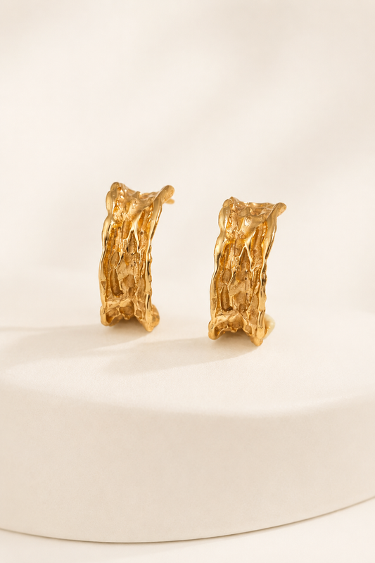 Textured molten gold hoop earrings in 18k gold plated sterling silver