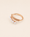Pearl Laurel Open Ring in thick 18K gold plated S925 sterling silver with simulated pearls.