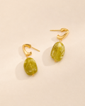 Green marbled resin drop earrings with 18K gold-plated S925 sterling silver accents, modern geometric statement design